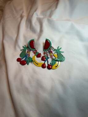 Vintage Lunch at the Ritz Fruit Salad Enamel Dangle Earrings